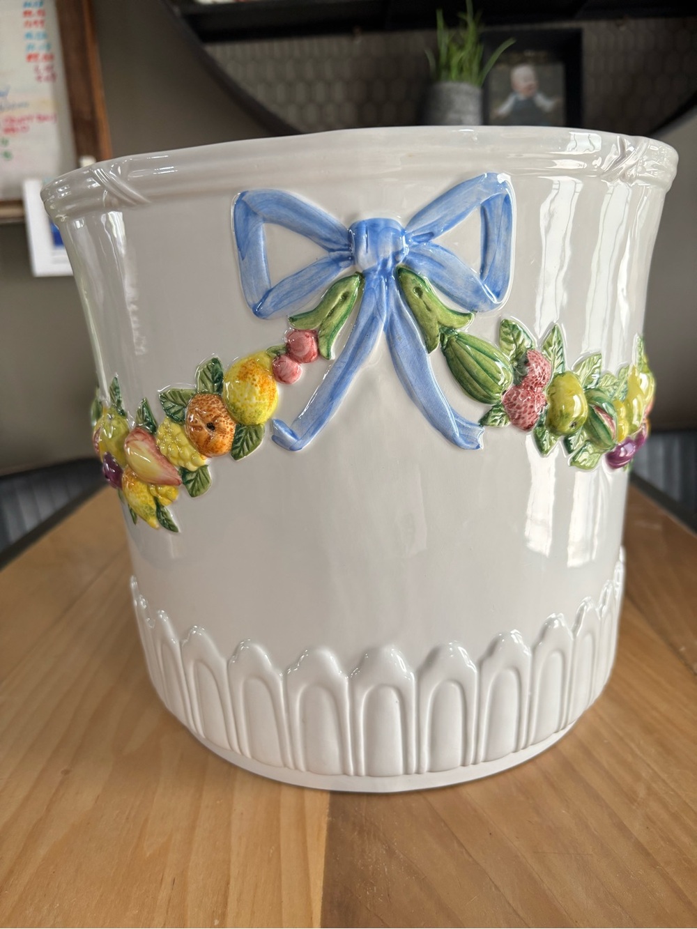 Italian Ceramic Cache Pot with raised pattern